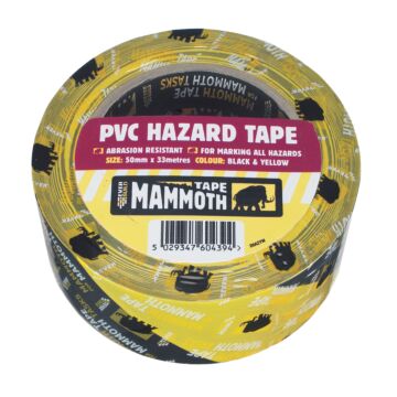 PVC Hazard Tape Black & Yellow 50mm x33 Metre